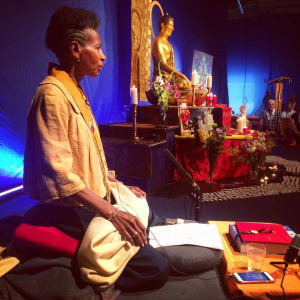 Muditasri leading meditation during the 2016 International Order Convention in Wymondham, UK