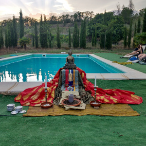 The pool-side shrine on the last evening for a special puja