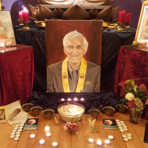 a shrine to Bhante in the Essen Centre