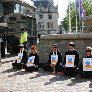 Outside Barclays' AGM