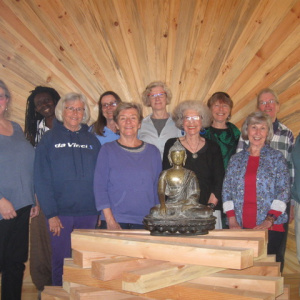 The first post-ordination retreat for newly ordained women in US and Canada: (left to right) Amala, Vimalasara, Karunadevi and Padmatara (all preceptors), Muditalila (San Antonio, TX), Saddhavasini (Aryaloka, NH), Medhahshri (San Francisco), Viriyasati (Vancouver), Kamalasiri (Aryaloka, NH), Amaradhi (Seattle, WA) and Shraddhadharma (Hawaii). Not pictured and on the retreat was Acalavajri (Akashavana).