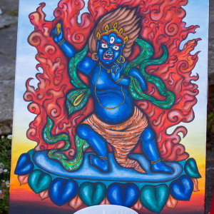 This painting of Vajrapani by Gleysa was auctioned off to help support her as she returns to Venezuela after attending the Dharma Life course at Adhisthana. Photo: Jeremy Peters