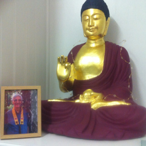 Bhante and golden Buddha