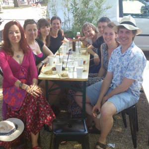 The Magnificent Seven and Amalavajra celebrate a successful appeal