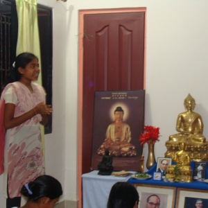 At Sendoff program Chandani sharing her experiences of learning IT skills at ACE and living experiences in community.